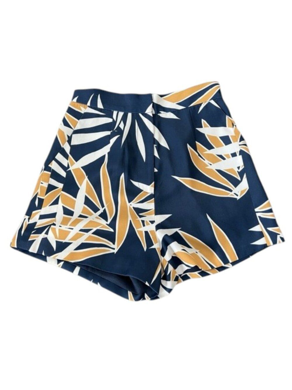High Rise Tropical Print Shorts XS Navy Coastal Resort Vacation Palm - Picture 2 of 7